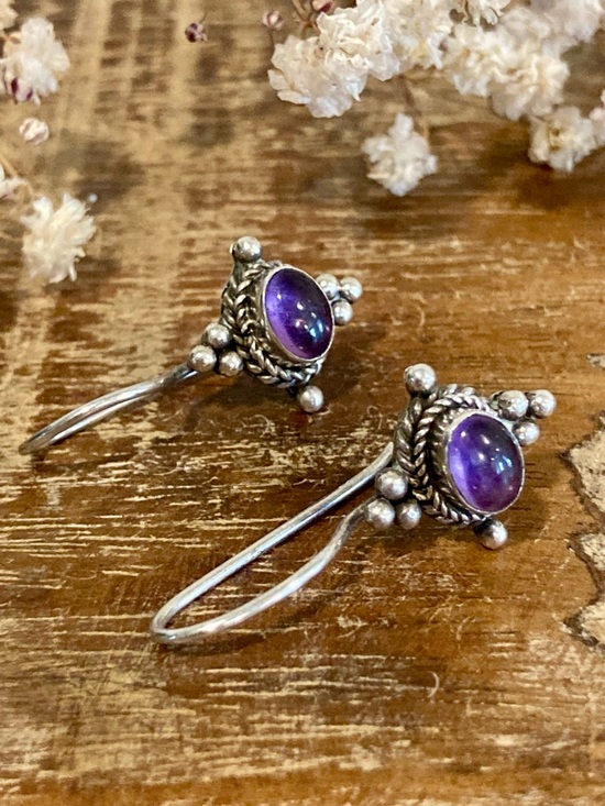 Sterling Silver Purple Drop Earrings 925 Jewelry - Picture 10 of 16